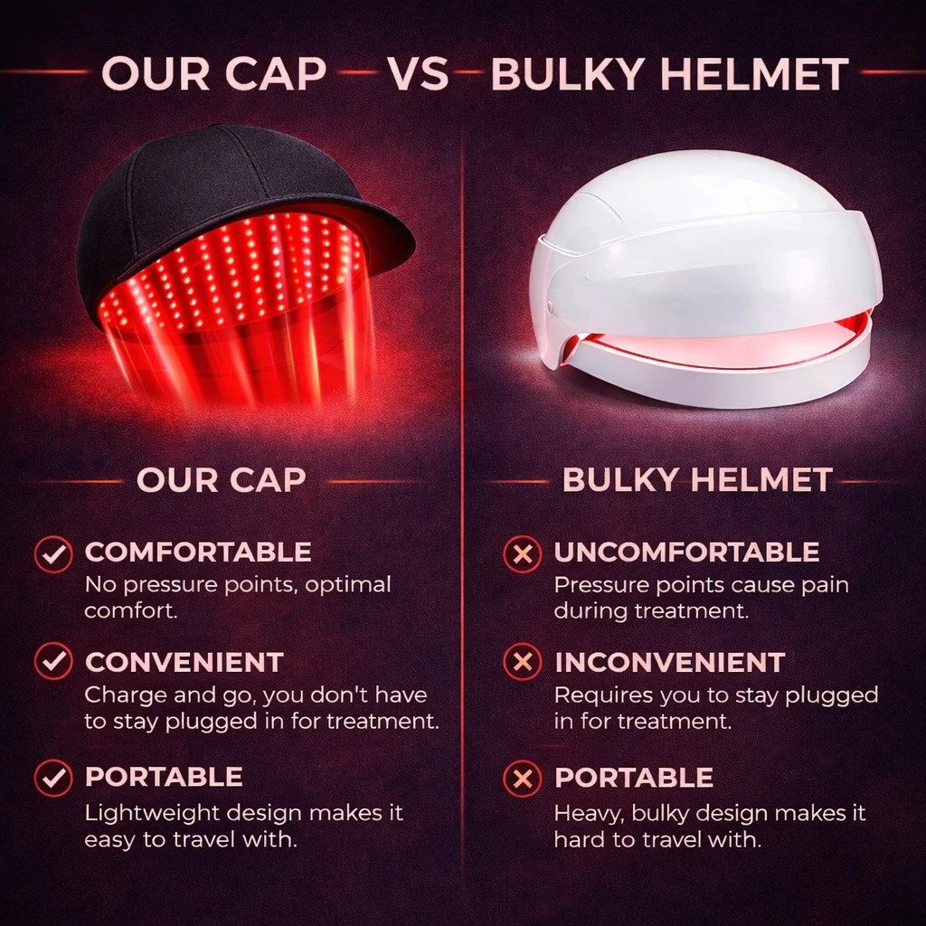 Soft cap compared with a bulky LED helmet